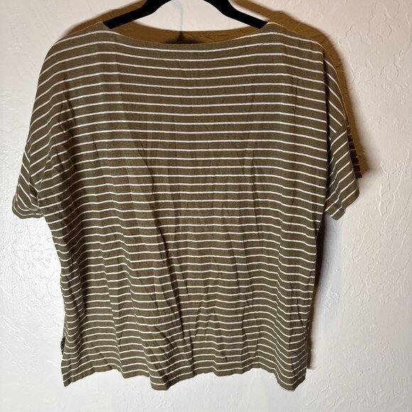 Eileen Fisher Striped organic hemp Cotton Short Sleeve Pocket Tee Olive – XXS - Picture 5 of 6